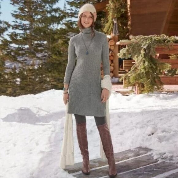 Sundance Wool Blend Dress Size L Cable Knit Stretch Cabin Winter Ski Boho Preppy - Picture 1 of 12